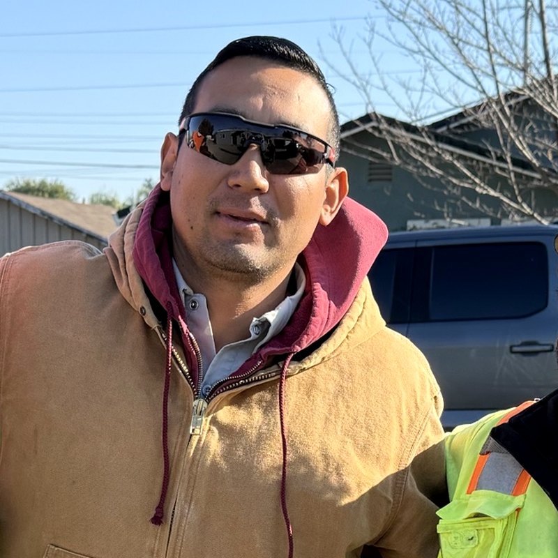 Jos&eacute; Cabrera, project manager, on a landscape contractor's yard